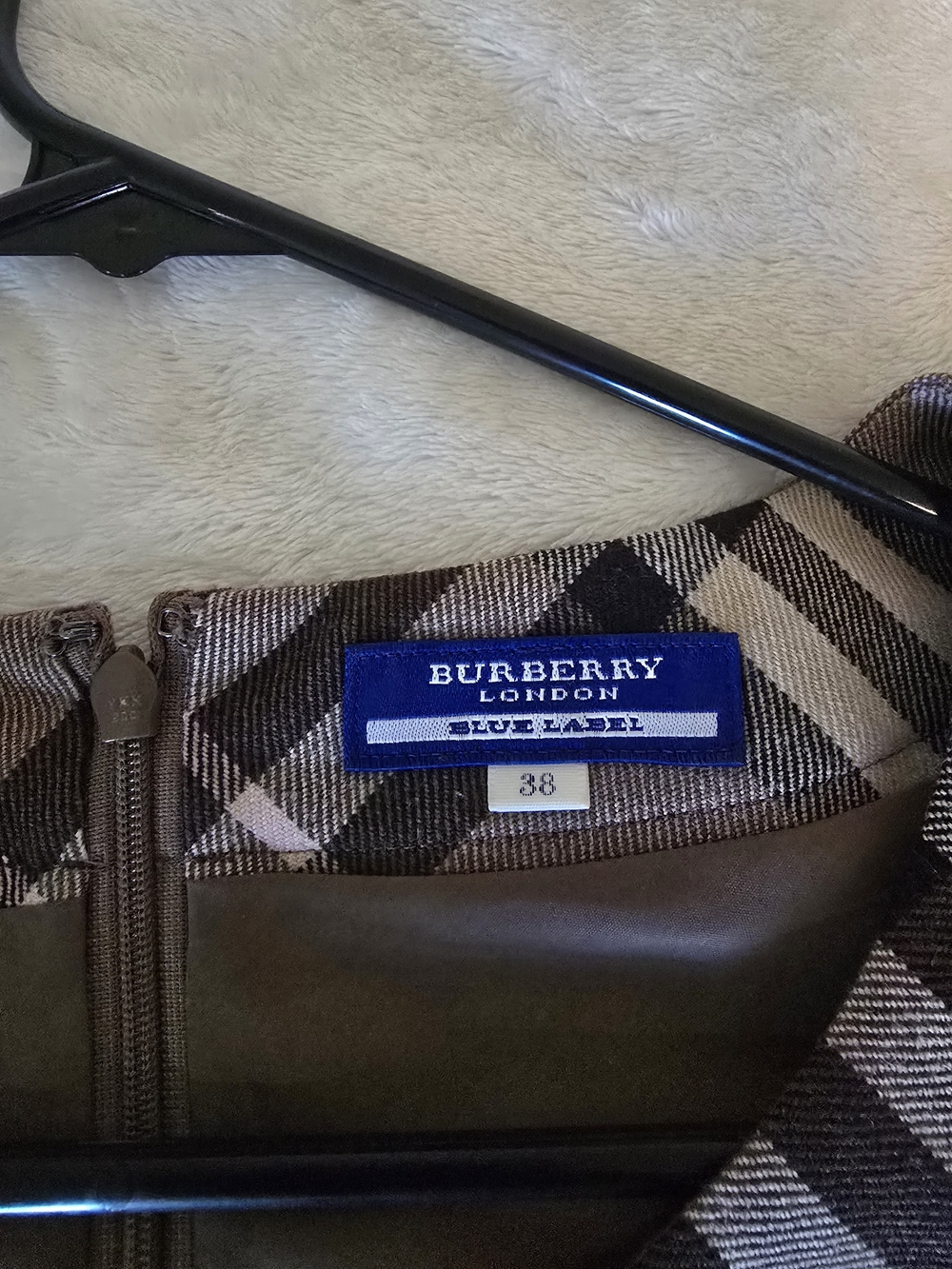 Authentic Burberry Brown Plaid Fit-and-Flare Wool Dress Classic Blue Label Dress - Picture 7 of 13